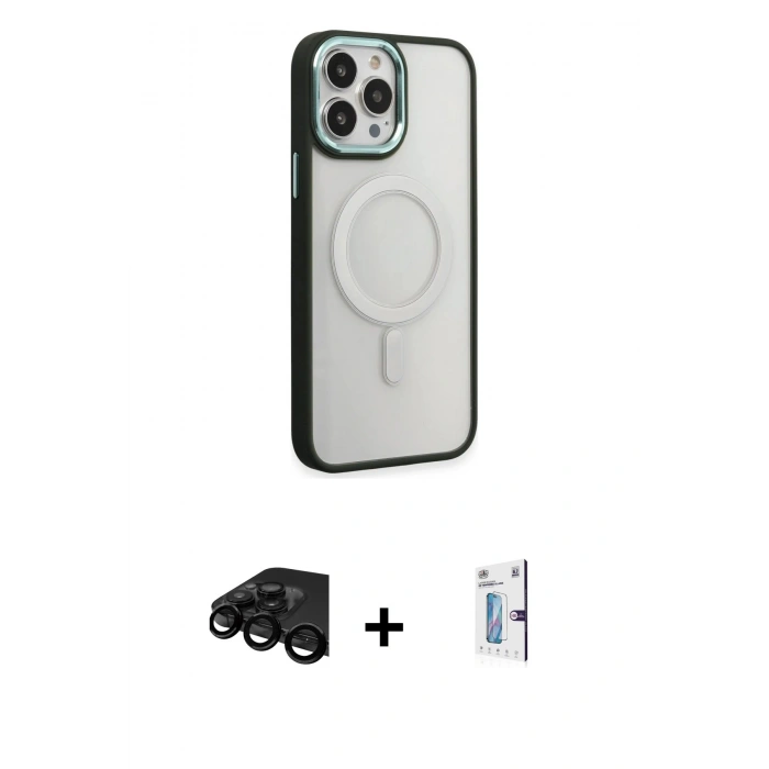 MARSİLYAN™- iPhone 15 Pro Max Kılıf Yankı Işık Özel Seri - Siyah Bilvis 0.18mm Plus Cam Ekran Koruyucu + Raze Metal Kamera Lens - SH