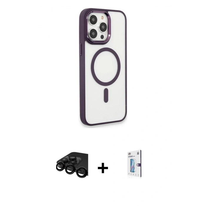 MARSİLYAN™- iPhone 15 Pro Max Kılıf Yankı Işık Özel Seri - Siyah Bilvis 0.18mm Plus Cam Ekran Koruyucu + Raze Metal Kamera Lens - SH
