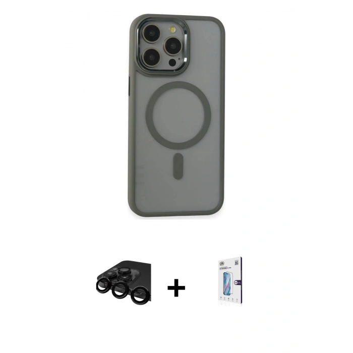 MARSİLYAN™- iPhone 15 Pro Max Kılıf Yankı Işık Özel Seri - Siyah Bilvis 0.18mm Plus Cam Ekran Koruyucu + Raze Metal Kamera Lens - SH
