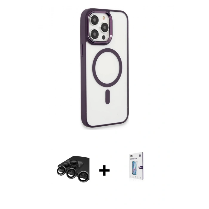 MARSİLYAN™- iPhone 15 Pro Max Kılıf Yankı Işık Özel Seri - Siyah Bilvis 0.18mm Plus Cam Ekran Koruyucu + Raze Metal Kamera Lens - TMGI