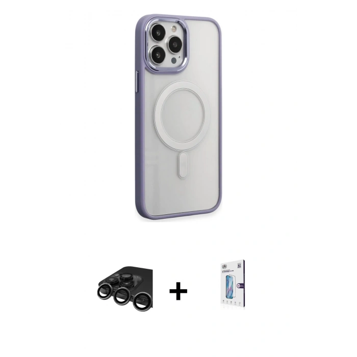 MARSİLYAN™- iPhone 15 Pro Max Kılıf Yankı Işık Özel Seri - Siyah Bilvis 0.18mm Plus Cam Ekran Koruyucu + Raze Metal Kamera Lens - TMGI
