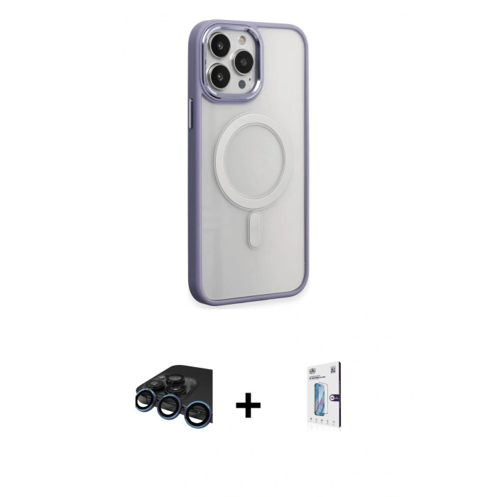 MARSİLYAN™- iPhone 15 Pro Max Kılıf Yankı Işık Özel Seri - Siyah Bilvis 0.18mm Plus Cam Ekran Koruyucu + Raze Metal Kamera Lens - LT