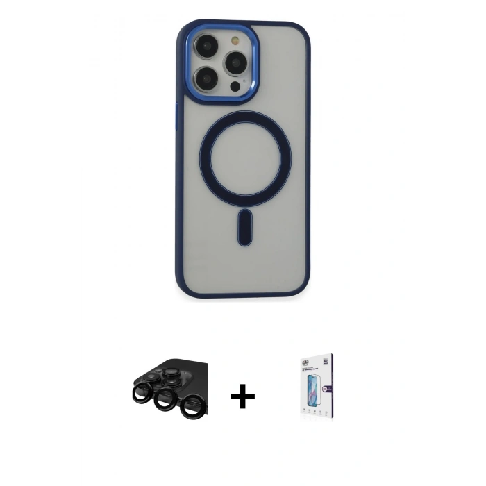 MARSİLYAN™- iPhone 15 Pro Max Kılıf Yankı Işık Özel Seri - Siyah Bilvis 0.18mm Plus Cam Ekran Koruyucu + Raze Metal Kamera Lens - SH