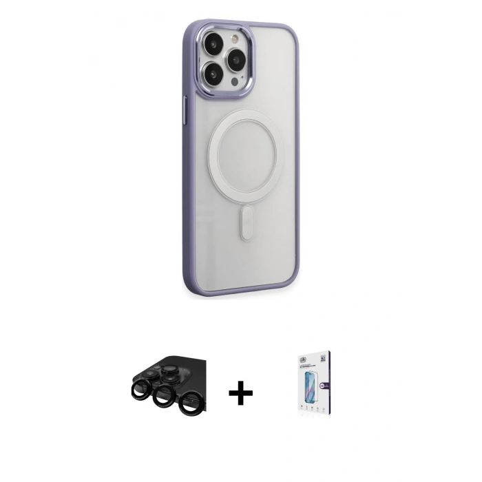 MARSİLYAN™- iPhone 15 Pro Max Kılıf Yankı Işık Özel Seri - Siyah Bilvis 0.18mm Plus Cam Ekran Koruyucu + Raze Metal Kamera Lens - SH