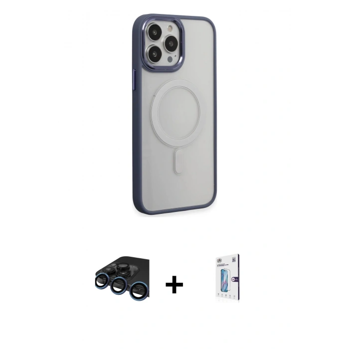 MARSİLYAN™- iPhone 15 Pro Max Kılıf Yankı Işık Özel Seri - Siyah Bilvis 0.18mm Plus Cam Ekran Koruyucu + Raze Metal Kamera Lens - LT