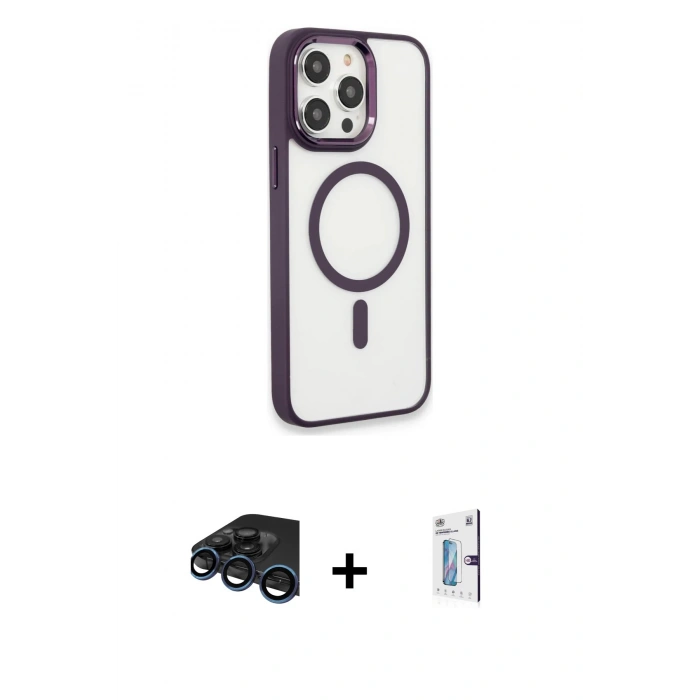 MARSİLYAN™- iPhone 15 Pro Max Kılıf Yankı Işık Özel Seri - Siyah Bilvis 0.18mm Plus Cam Ekran Koruyucu + Raze Metal Kamera Lens - LT