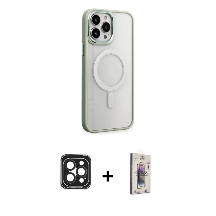 MARSİLYAN™- iPhone 15 Pro Max Kılıf Yankı Işık Özel Seri - Siyah Bilvis 3D Cam Ekran Koruyucu + PVD Metal Kamera Lens - SH