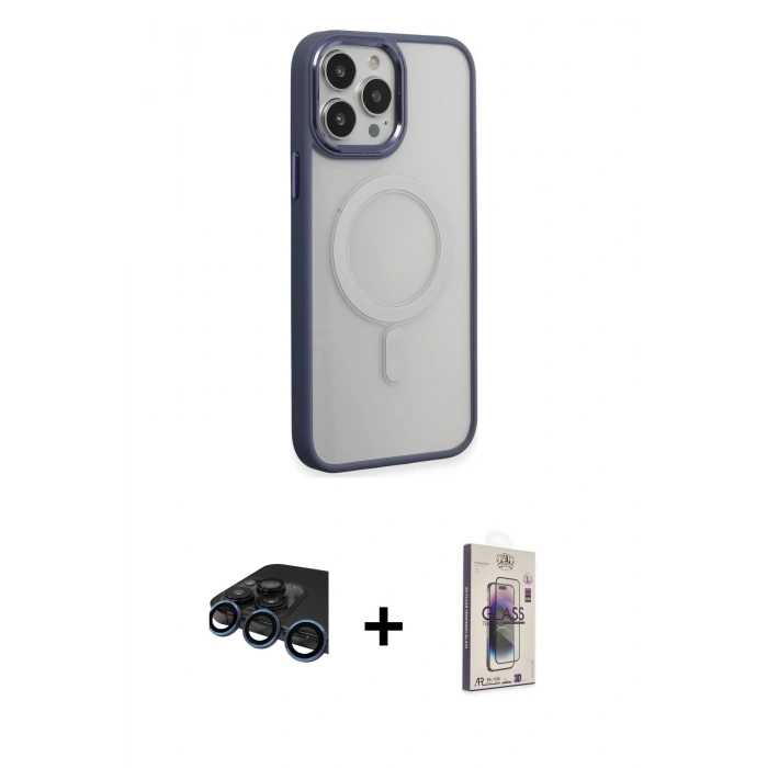 MARSİLYAN™- iPhone 15 Pro Max Kılıf Yankı Işık Özel Seri - Siyah Bilvis 3D Cam Ekran Koruyucu + Raze Metal Kamera Lens - LT