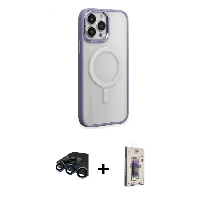MARSİLYAN™- iPhone 15 Pro Max Kılıf Yankı Işık Özel Seri - Siyah Bilvis 3D Cam Ekran Koruyucu + Raze Metal Kamera Lens - LT