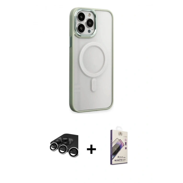 MARSİLYAN™- iPhone 15 Pro Max Kılıf Yankı Işık Özel Seri - Siyah Bilvis 3D Mat Cam Ekran Koruyucu + Gümüş Raze Metal Kamera Lens