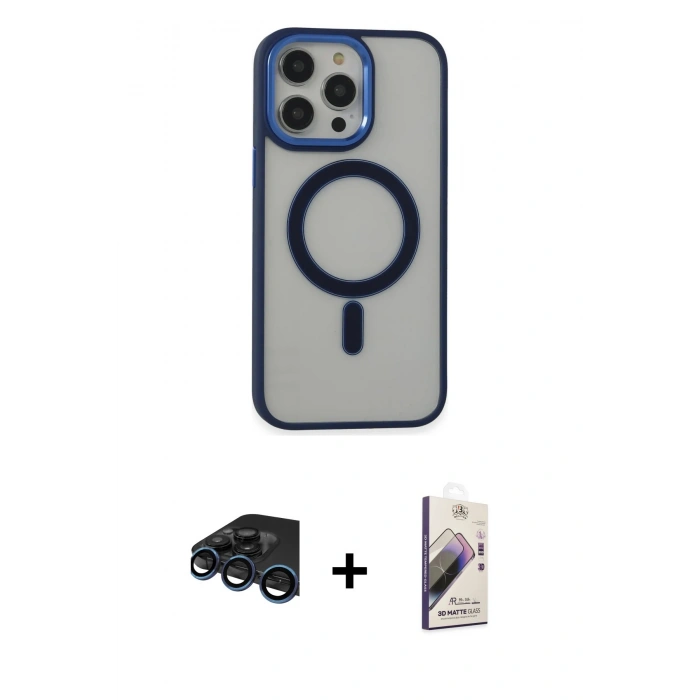 MARSİLYAN™- iPhone 15 Pro Max Kılıf Yankı Işık Özel Seri - Siyah Bilvis 3D Mat Cam Ekran Koruyucu + Raze Metal Kamera Lens - LT