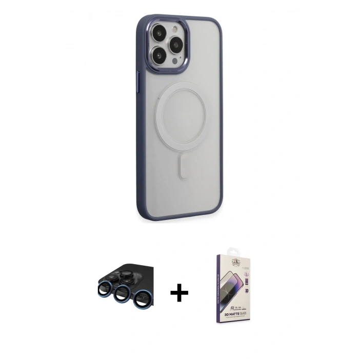 MARSİLYAN™- iPhone 15 Pro Max Kılıf Yankı Işık Özel Seri - Siyah Bilvis 3D Mat Cam Ekran Koruyucu + Raze Metal Kamera Lens - LT
