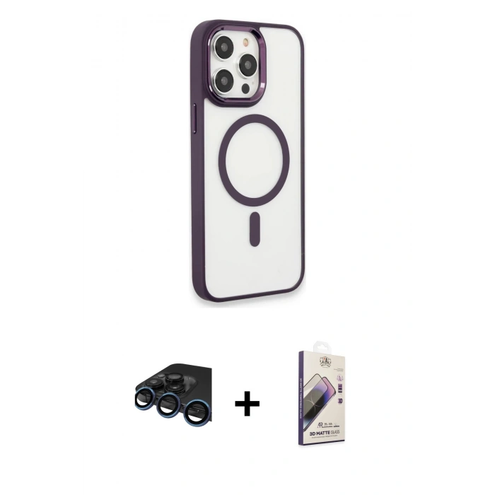 MARSİLYAN™- iPhone 15 Pro Max Kılıf Yankı Işık Özel Seri - Siyah Bilvis 3D Mat Cam Ekran Koruyucu + Raze Metal Kamera Lens - LT