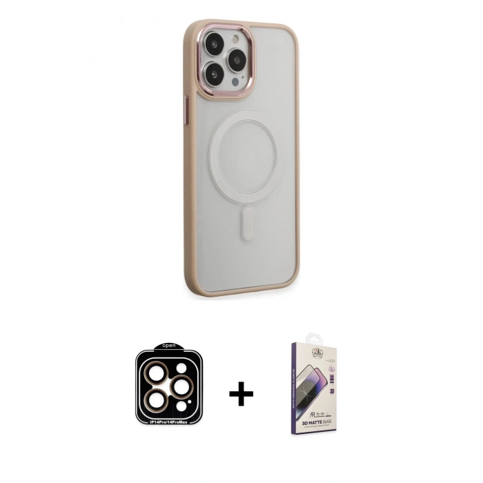 MARSİLYAN™- iPhone 15 Pro Max Kılıf Yankı Işık Özel Seri - Siyah Bilvis 3D Mat Cam Ekran Koruyucu + PVD Metal Kamera Lens - TU