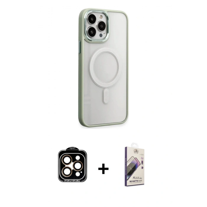 MARSİLYAN™- iPhone 15 Pro Max Kılıf Yankı Işık Özel Seri - Siyah Bilvis 3D Mat Cam Ekran Koruyucu + PVD Metal Kamera Lens - TU