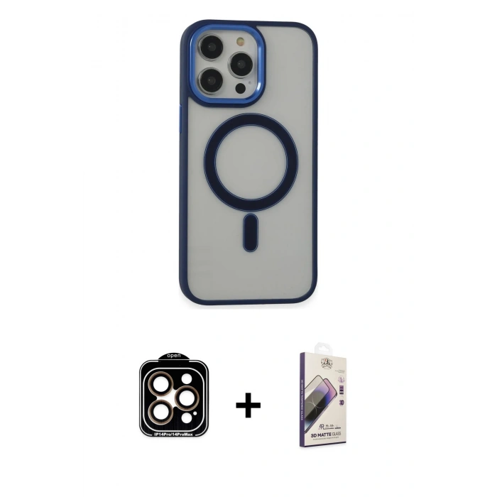 MARSİLYAN™- iPhone 15 Pro Max Kılıf Yankı Işık Özel Seri - Siyah Bilvis 3D Mat Cam Ekran Koruyucu + PVD Metal Kamera Lens - TU