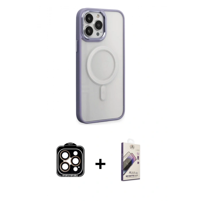MARSİLYAN™- iPhone 15 Pro Max Kılıf Yankı Işık Özel Seri - Siyah Bilvis 3D Mat Cam Ekran Koruyucu + PVD Metal Kamera Lens - TU