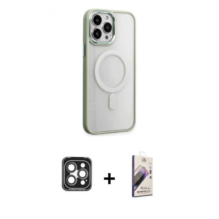 MARSİLYAN™- iPhone 15 Pro Max Kılıf Yankı Işık Özel Seri - Siyah Bilvis 3D Mat Cam Ekran Koruyucu + PVD Metal Kamera Lens - GI
