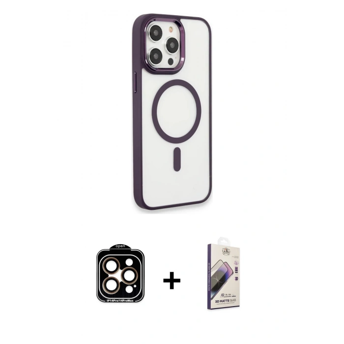MARSİLYAN™- iPhone 15 Pro Max Kılıf Yankı Işık Özel Seri - Siyah Bilvis 3D Mat Cam Ekran Koruyucu + PVD Metal Kamera Lens - TU