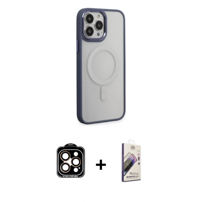 MARSİLYAN™- iPhone 15 Pro Max Kılıf Yankı Işık Özel Seri - Siyah Bilvis 3D Mat Cam Ekran Koruyucu + PVD Metal Kamera Lens - TU
