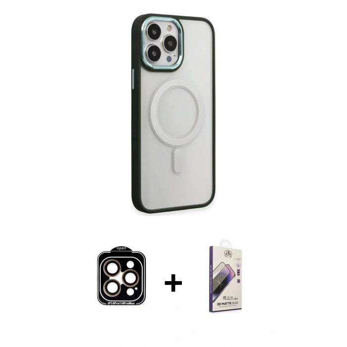 MARSİLYAN™- iPhone 15 Pro Max Kılıf Yankı Işık Özel Seri - Siyah Bilvis 3D Mat Cam Ekran Koruyucu + PVD Metal Kamera Lens - TU