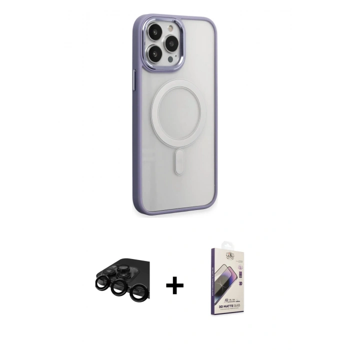 MARSİLYAN™- iPhone 15 Pro Max Kılıf Yankı Işık Özel Seri - Siyah Bilvis 3D Mat Cam Ekran Koruyucu + Raze Metal Kamera Lens - SH