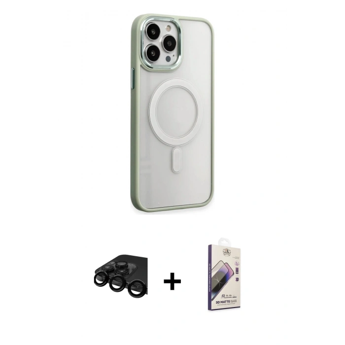 MARSİLYAN™- iPhone 15 Pro Max Kılıf Yankı Işık Özel Seri - Siyah Bilvis 3D Mat Cam Ekran Koruyucu + Raze Metal Kamera Lens - SH