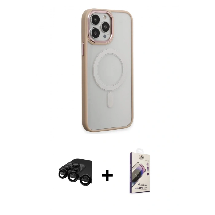 MARSİLYAN™- iPhone 15 Pro Max Kılıf Yankı Işık Özel Seri - Siyah Bilvis 3D Mat Cam Ekran Koruyucu + Raze Metal Kamera Lens - SH