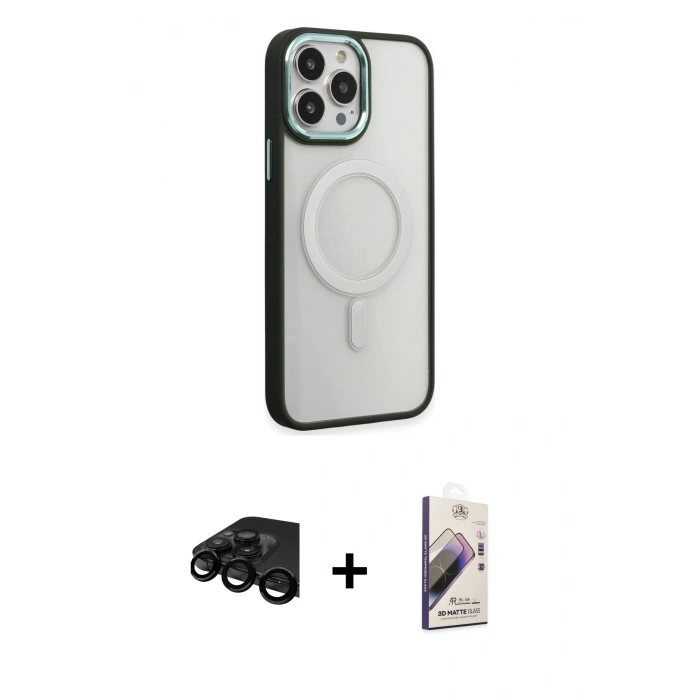 MARSİLYAN™- iPhone 15 Pro Max Kılıf Yankı Işık Özel Seri - Siyah Bilvis 3D Mat Cam Ekran Koruyucu + Raze Metal Kamera Lens - SH