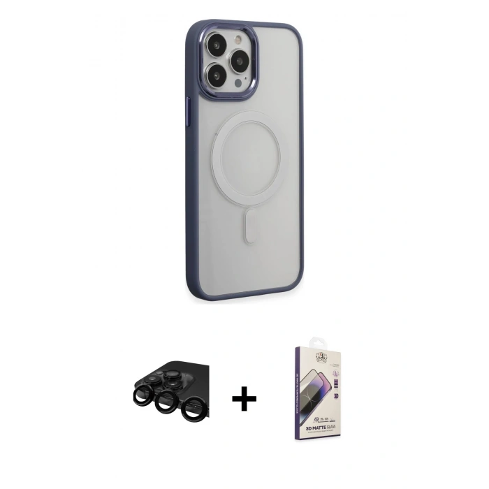 MARSİLYAN™- iPhone 15 Pro Max Kılıf Yankı Işık Özel Seri - Siyah Bilvis 3D Mat Cam Ekran Koruyucu + Raze Metal Kamera Lens - SH