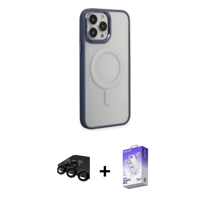 MARSİLYAN™- iPhone 15 Pro Max Kılıf Yankı Işık Özel Seri - Siyah Bilvis 5in1 3D Magic Cam Ekran Koruyucu + Raze Metal Kamera Lens - SH
