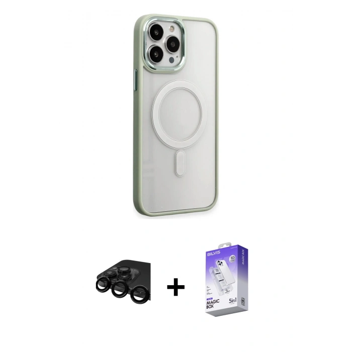 MARSİLYAN™- iPhone 15 Pro Max Kılıf Yankı Işık Özel Seri - Siyah Bilvis 5in1 3D Magic Cam Ekran Koruyucu + Raze Metal Kamera Lens - SH