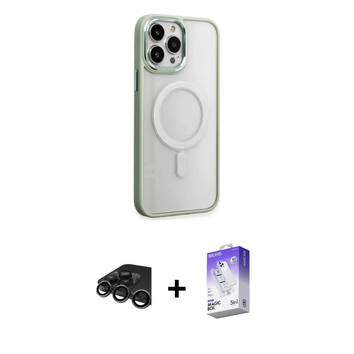 MARSİLYAN™- iPhone 15 Pro Max Kılıf Yankı Işık Özel Seri - Siyah Bilvis 5in1 3D Magic Cam Ekran Koruyucu + Raze Metal Kamera Lens - TMGI