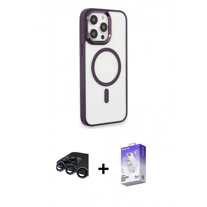 MARSİLYAN™- iPhone 15 Pro Max Kılıf Yankı Işık Özel Seri - Siyah Bilvis 5in1 3D Magic Cam Ekran Koruyucu + Raze Metal Kamera Lens - LT