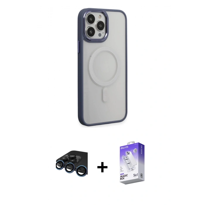 MARSİLYAN™- iPhone 15 Pro Max Kılıf Yankı Işık Özel Seri - Siyah Bilvis 5in1 3D Magic Cam Ekran Koruyucu + Raze Metal Kamera Lens - LT