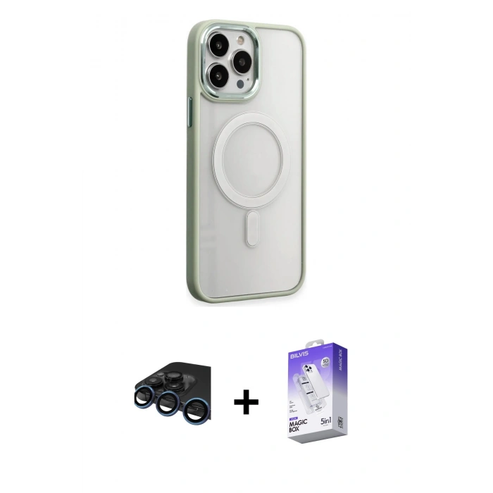 MARSİLYAN™- iPhone 15 Pro Max Kılıf Yankı Işık Özel Seri - Siyah Bilvis 5in1 3D Magic Cam Ekran Koruyucu + Raze Metal Kamera Lens - LT