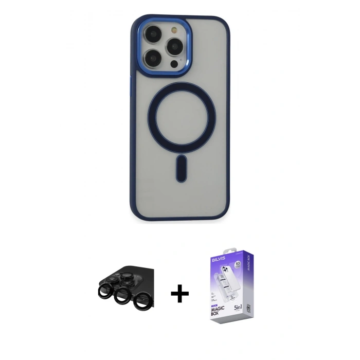 MARSİLYAN™- iPhone 15 Pro Max Kılıf Yankı Işık Özel Seri - Siyah Bilvis 5in1 3D Magic Cam Ekran Koruyucu + Raze Metal Kamera Lens - SH