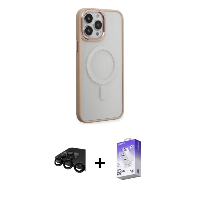 MARSİLYAN™- iPhone 15 Pro Max Kılıf Yankı Işık Özel Seri - Siyah Bilvis 5in1 3D Magic Cam Ekran Koruyucu + Raze Metal Kamera Lens - SH