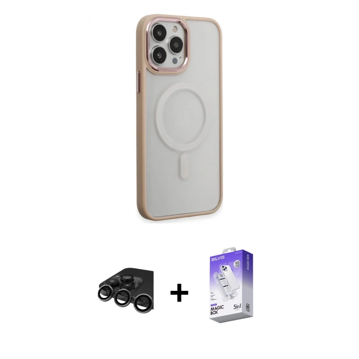 MARSİLYAN™- iPhone 15 Pro Max Kılıf Yankı Işık Özel Seri - Siyah Bilvis 5in1 3D Magic Cam Ekran Koruyucu + Raze Metal Kamera Lens - TMGI