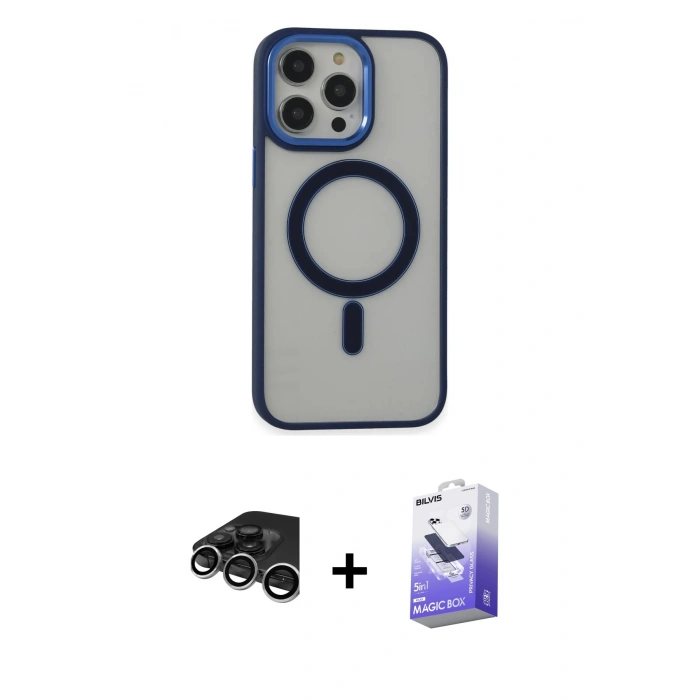 MARSİLYAN™- iPhone 15 Pro Max Kılıf Yankı Işık Özel Seri - Siyah Bilvis 5in1 5D Magic Hayalet Cam Ekran Koruyucu + Raze Metal Kamera Lens - GS