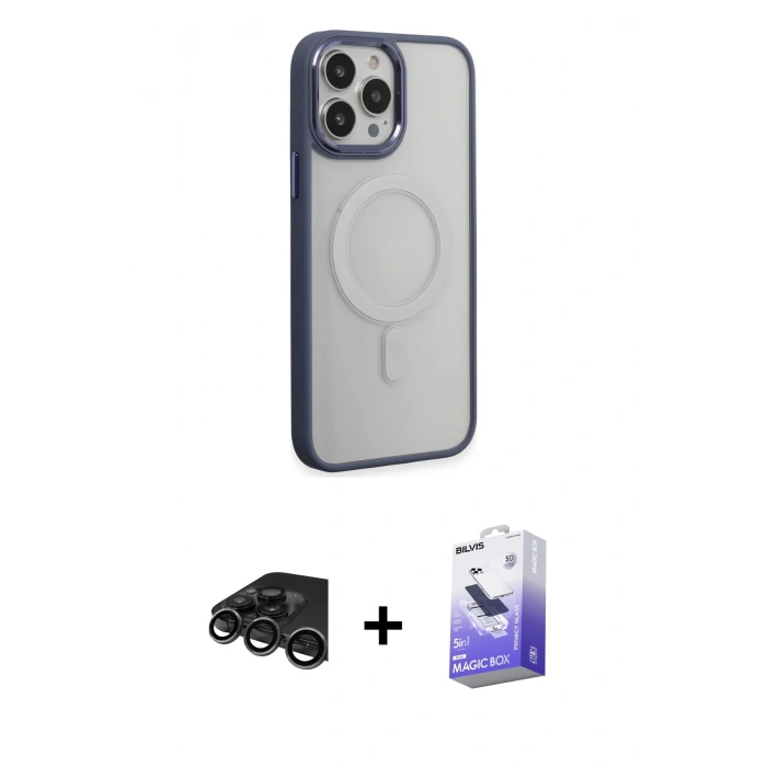 MARSİLYAN™- iPhone 15 Pro Max Kılıf Yankı Işık Özel Seri - Siyah Bilvis 5in1 5D Magic Hayalet Cam Ekran Koruyucu + Raze Metal Kamera Lens - TMGI