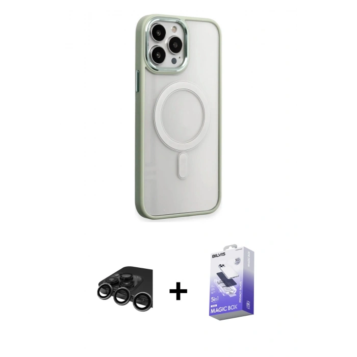 MARSİLYAN™- iPhone 15 Pro Max Kılıf Yankı Işık Özel Seri - Siyah Bilvis 5in1 5D Magic Hayalet Cam Ekran Koruyucu + Raze Metal Kamera Lens - TMGI