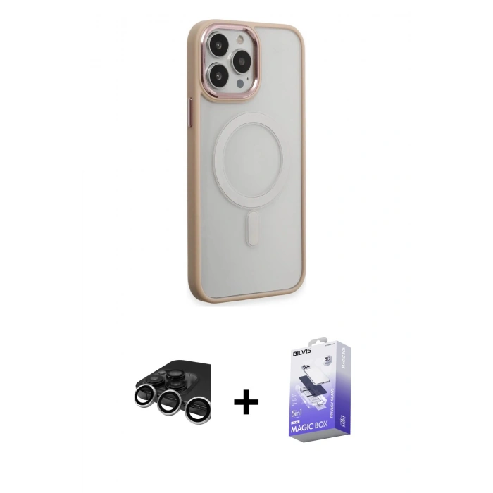 MARSİLYAN™- iPhone 15 Pro Max Kılıf Yankı Işık Özel Seri - Siyah Bilvis 5in1 5D Magic Hayalet Cam Ekran Koruyucu + Raze Metal Kamera Lens - GS