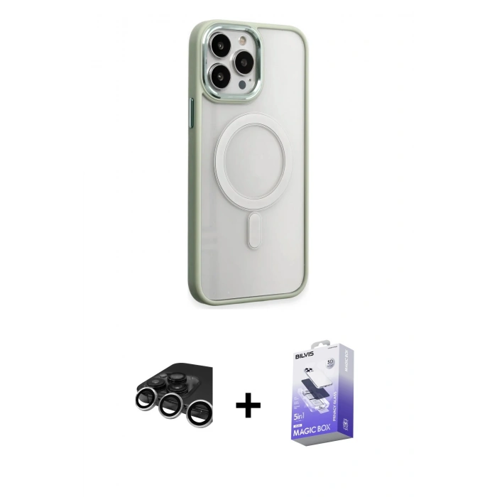 MARSİLYAN™- iPhone 15 Pro Max Kılıf Yankı Işık Özel Seri - Siyah Bilvis 5in1 5D Magic Hayalet Cam Ekran Koruyucu + Raze Metal Kamera Lens - GS