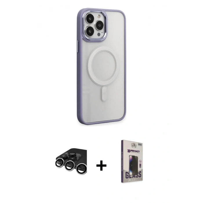 MARSİLYAN™- iPhone 15 Pro Max Kılıf Yankı Işık Özel Seri - Siyah Bilvis Hayalet Cam Ekran Koruyucu + Raze Metal Kamera Lens - GS