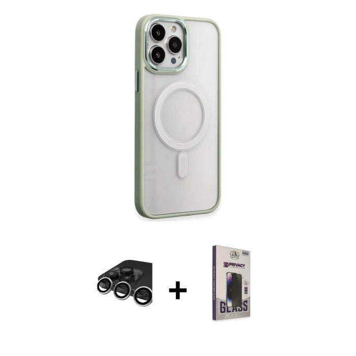 MARSİLYAN™- iPhone 15 Pro Max Kılıf Yankı Işık Özel Seri - Siyah Bilvis Hayalet Cam Ekran Koruyucu + Raze Metal Kamera Lens - GS