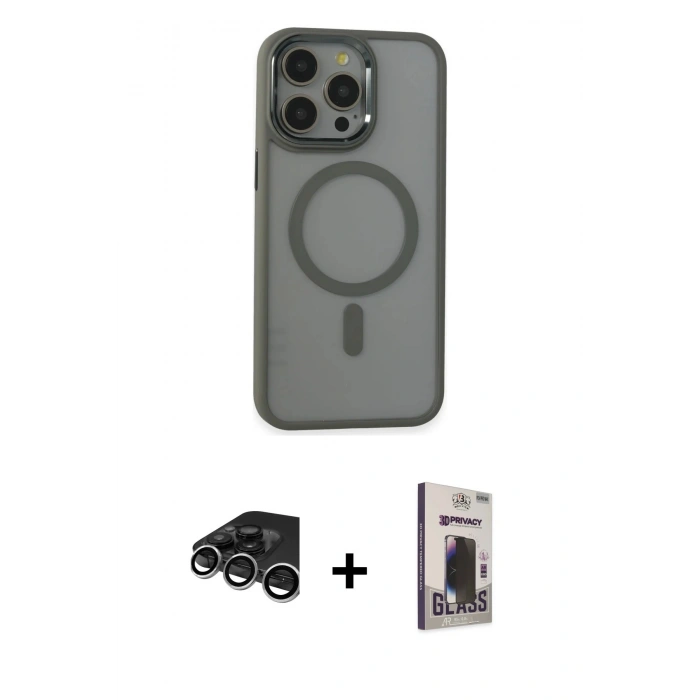 MARSİLYAN™- iPhone 15 Pro Max Kılıf Yankı Işık Özel Seri - Siyah Bilvis Hayalet Cam Ekran Koruyucu + Raze Metal Kamera Lens - GS