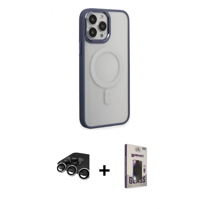 MARSİLYAN™- iPhone 15 Pro Max Kılıf Yankı Işık Özel Seri - Siyah Bilvis Hayalet Cam Ekran Koruyucu + Raze Metal Kamera Lens - GS