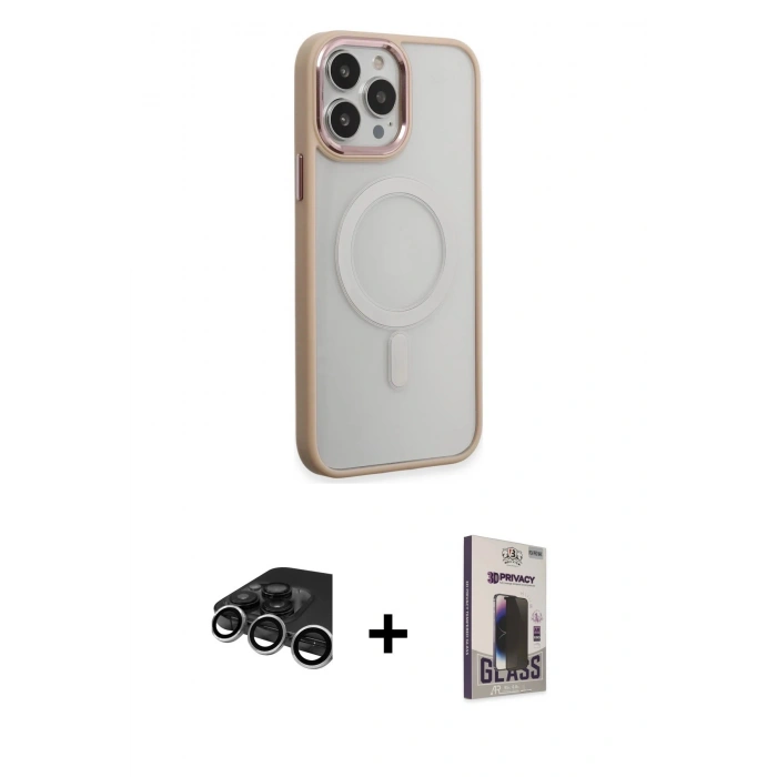 MARSİLYAN™- iPhone 15 Pro Max Kılıf Yankı Işık Özel Seri - Siyah Bilvis Hayalet Cam Ekran Koruyucu + Raze Metal Kamera Lens - GS
