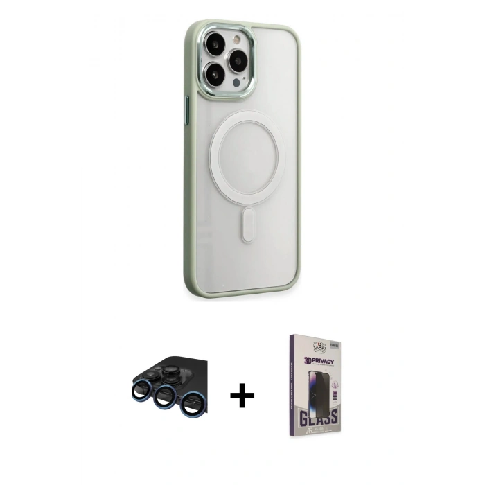 MARSİLYAN™- iPhone 15 Pro Max Kılıf Yankı Işık Özel Seri - Siyah Bilvis Hayalet Cam Ekran Koruyucu + Raze Metal Kamera Lens - LT